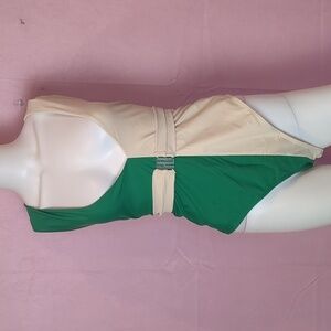 Boohoo Plus Color Block Belted Plunge Neck Two Tone One Piece Swimsuit in Green